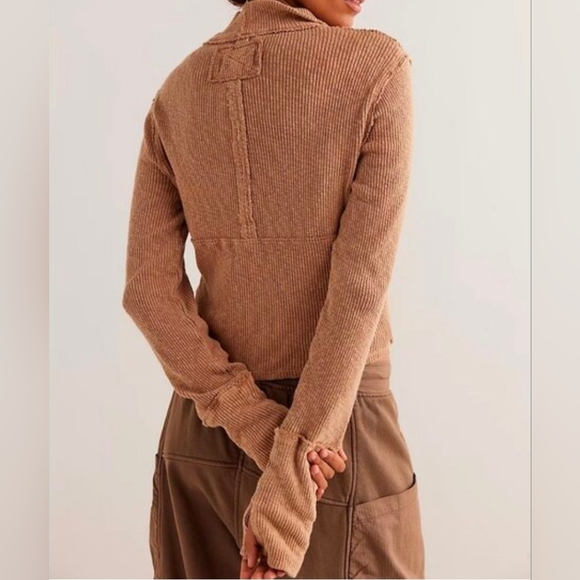 We The Free Ribbed Knit Pullover Half Zip Mock Neck Top Size Large - Picture 2 of 16